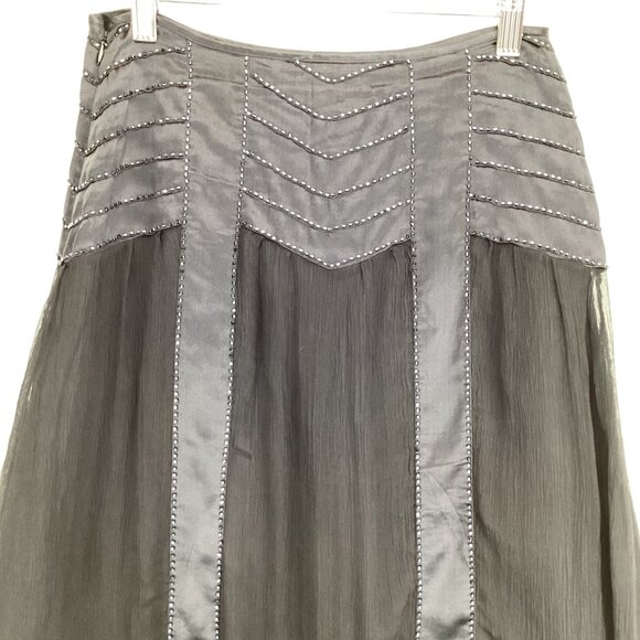 Saja Womens Black Silk Skirt With Chevron Beading Size 2 A-Line Lined‎ - Picture 5 of 7